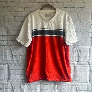 Original Penguin men’s red, white, and navy blue striped short sleeve t-shirt XL